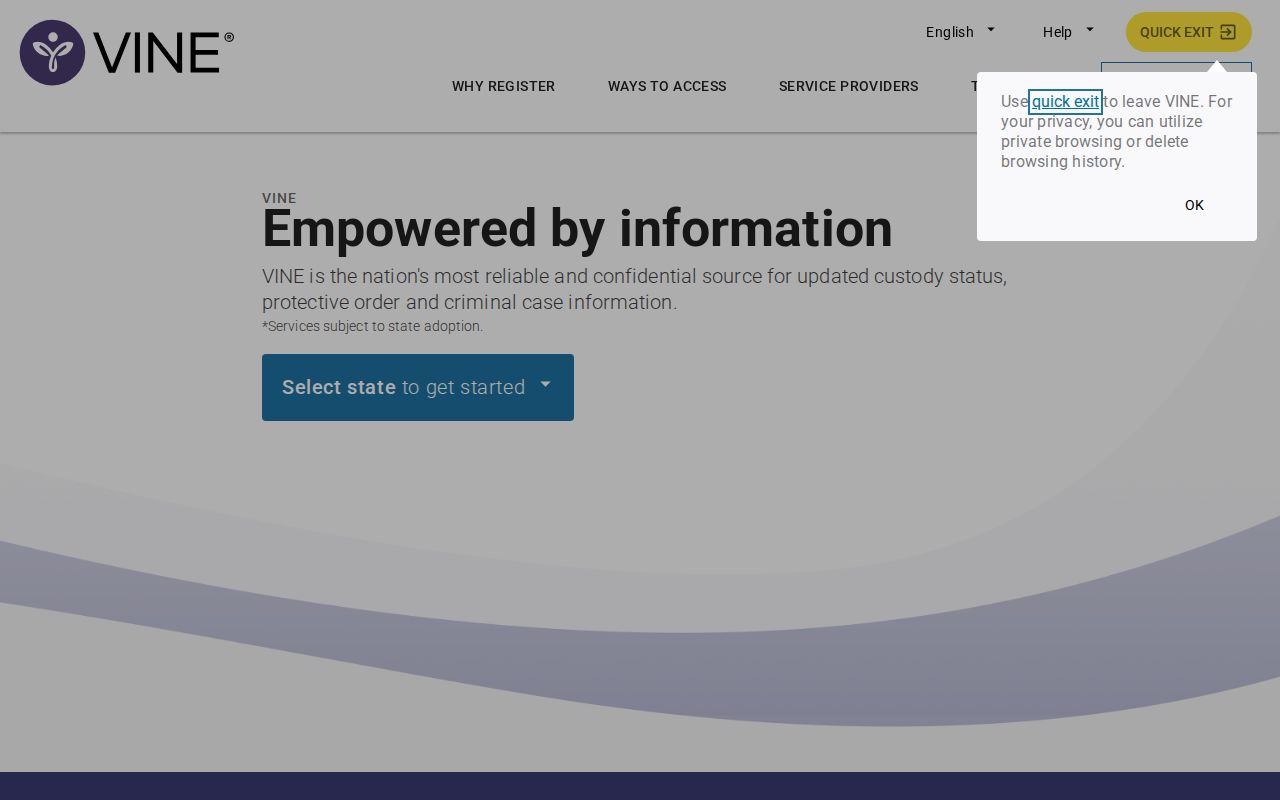 Captured official VINELink public search interface linked by the sheriff